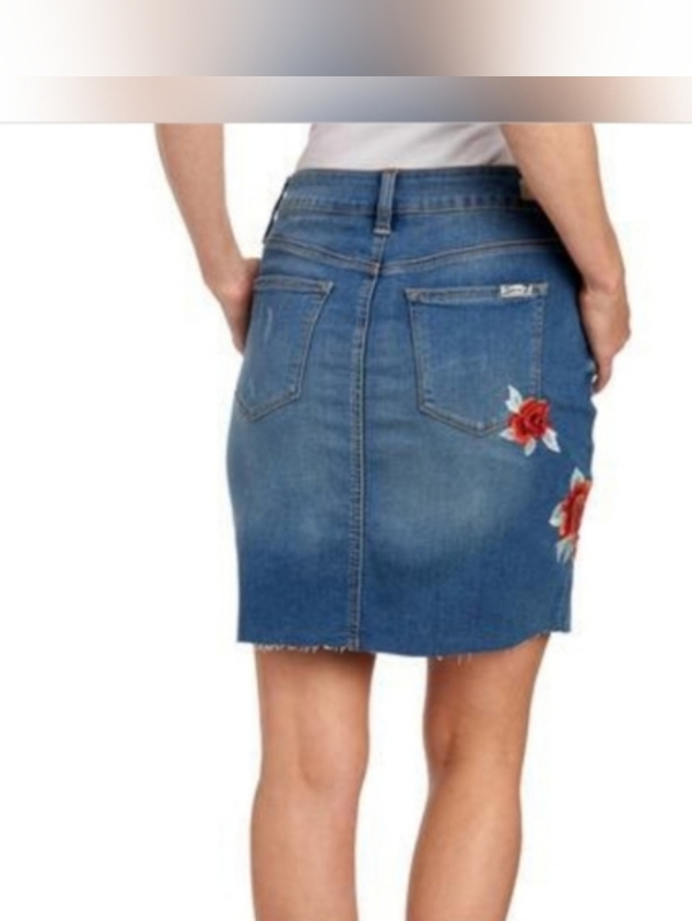 NWT Seven7 Blue Denim Skirt with Raw Hem Size 8 - Picture 2 of 2